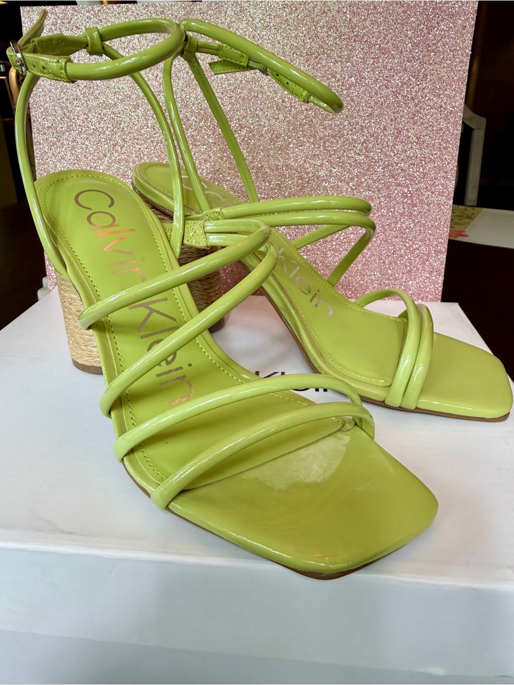 Calvin Klein Lime Green Strappy Round Heel Sandals